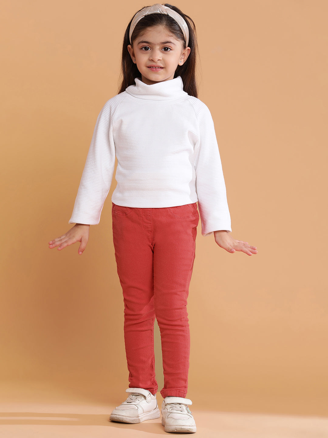 Girls Lycra Red Ankle Length Jengging