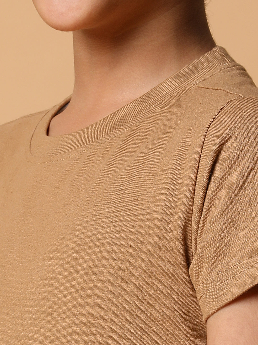 Boys Brown Solid Cotton T-shirt