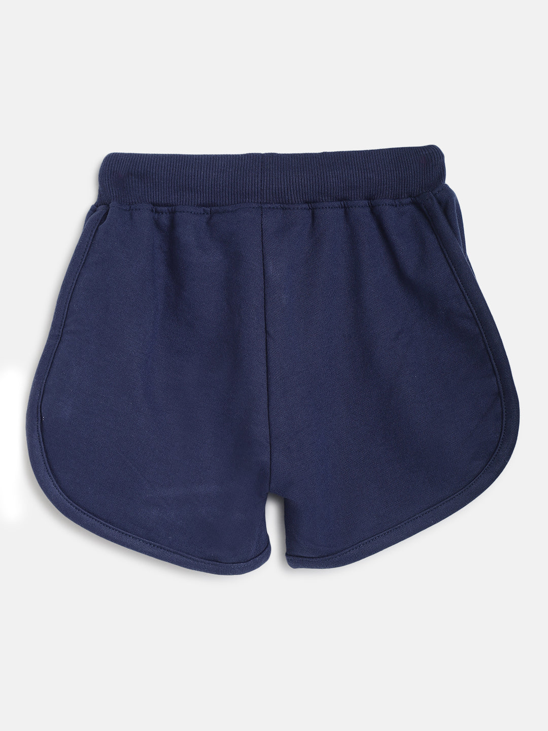 Girls Navy Blue Cotton Poly Regular Fit Print Shorts