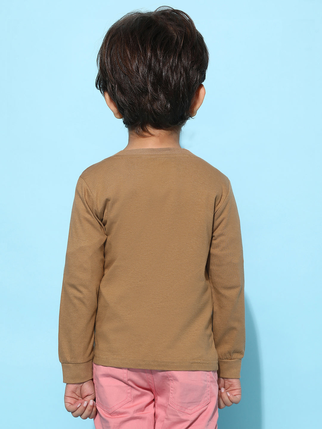 Boys Cotton Solid Casual Brown T-Shirt