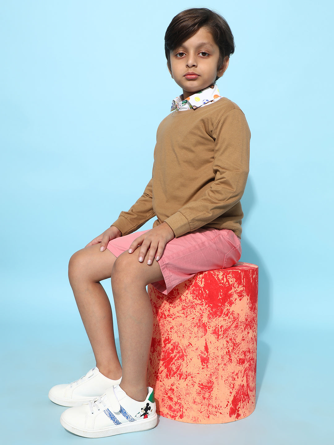 Boys Cotton Solid Casual Brown T-Shirt