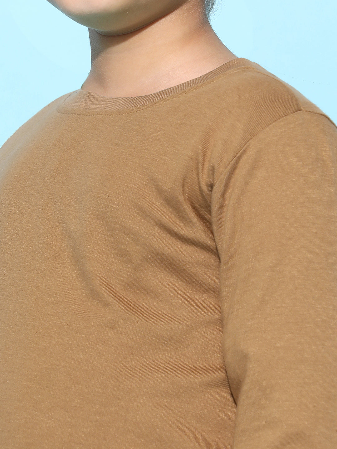 Boys Cotton Solid Casual Brown T-Shirt