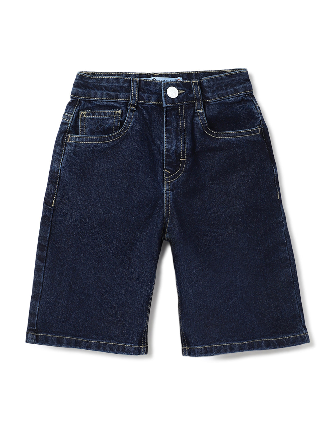 Boys Dark Blue Lycra Washed Bermuda