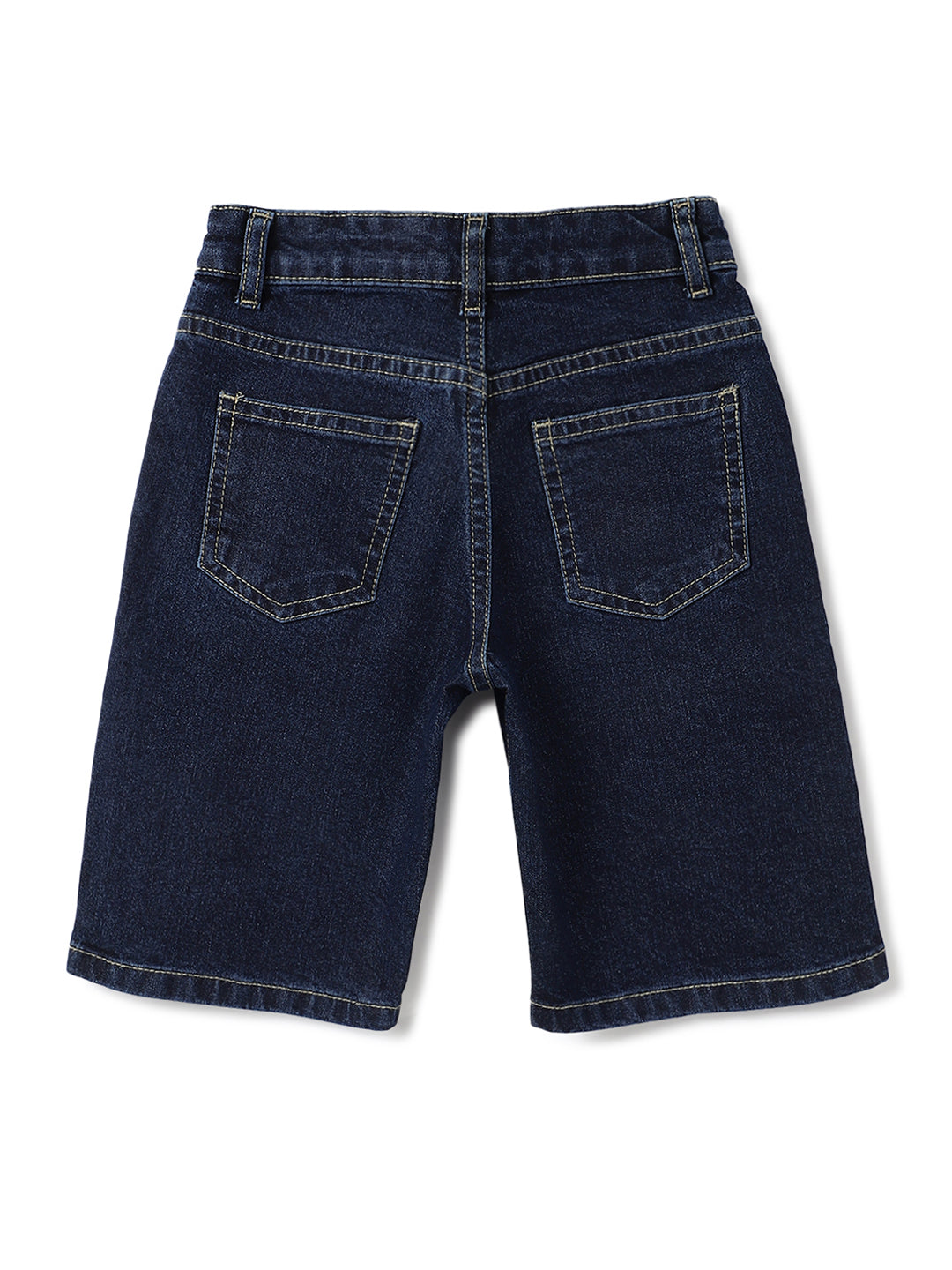 Boys Dark Blue Lycra Washed Bermuda