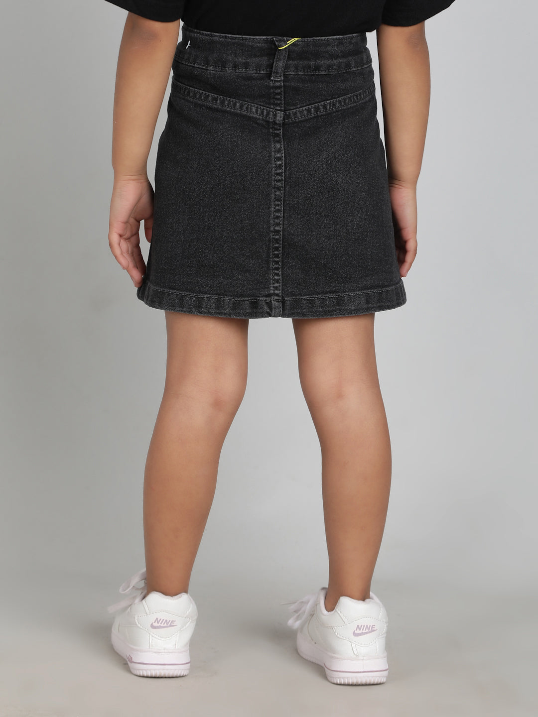Girls Black A-Line Washed Lycra Above Knee Skirt
