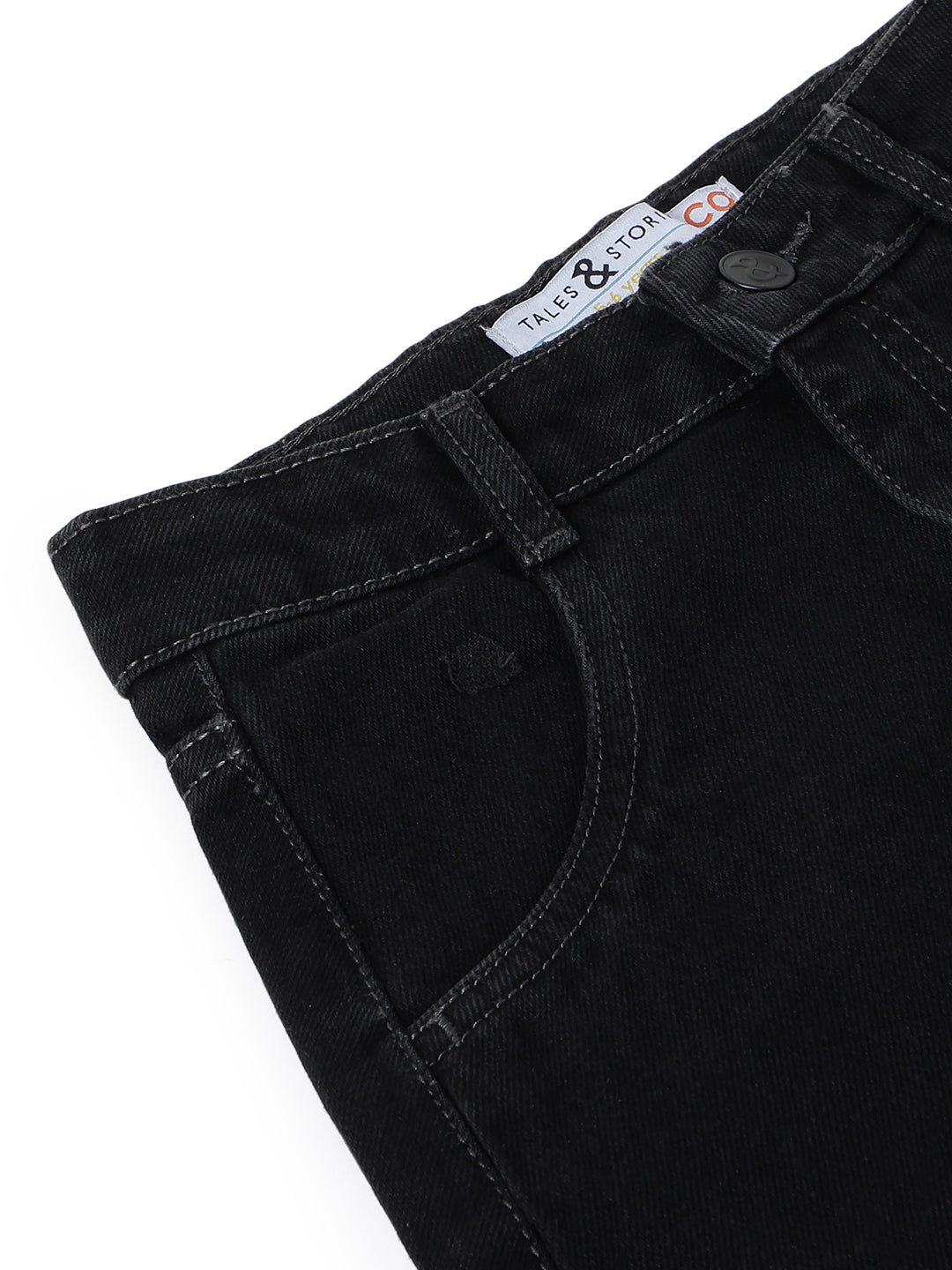 Girls Black A-Line Washed Lycra Above Knee Skirt