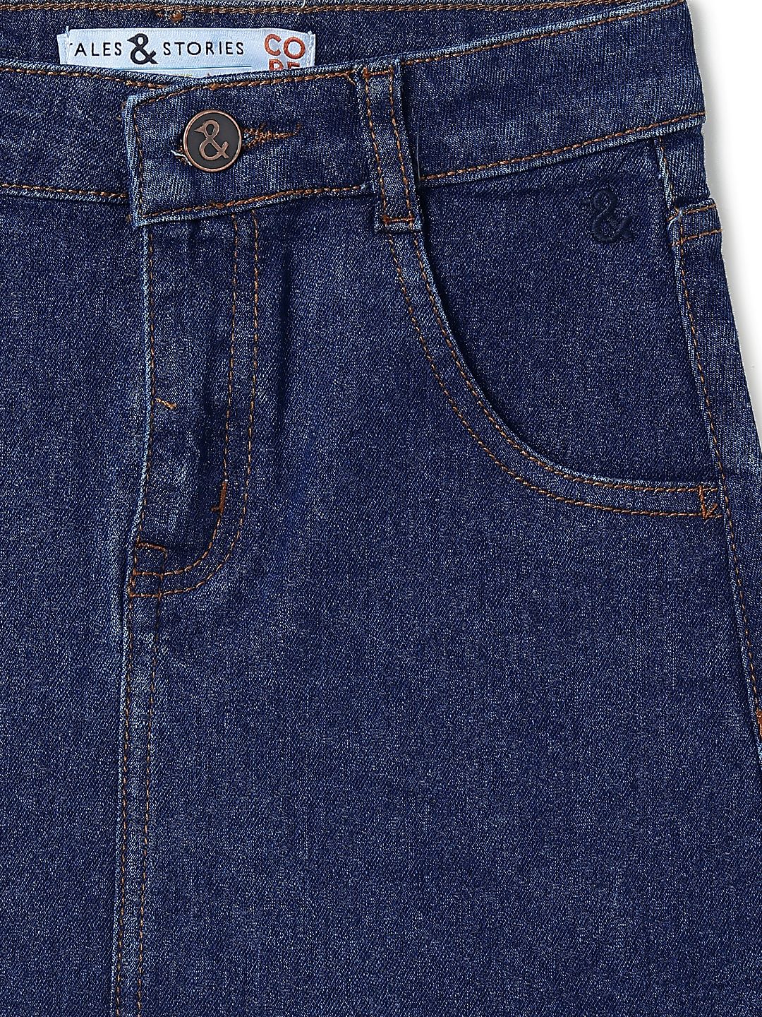 Girls Dark Blue A-Line Stretchable Denim Skirt
