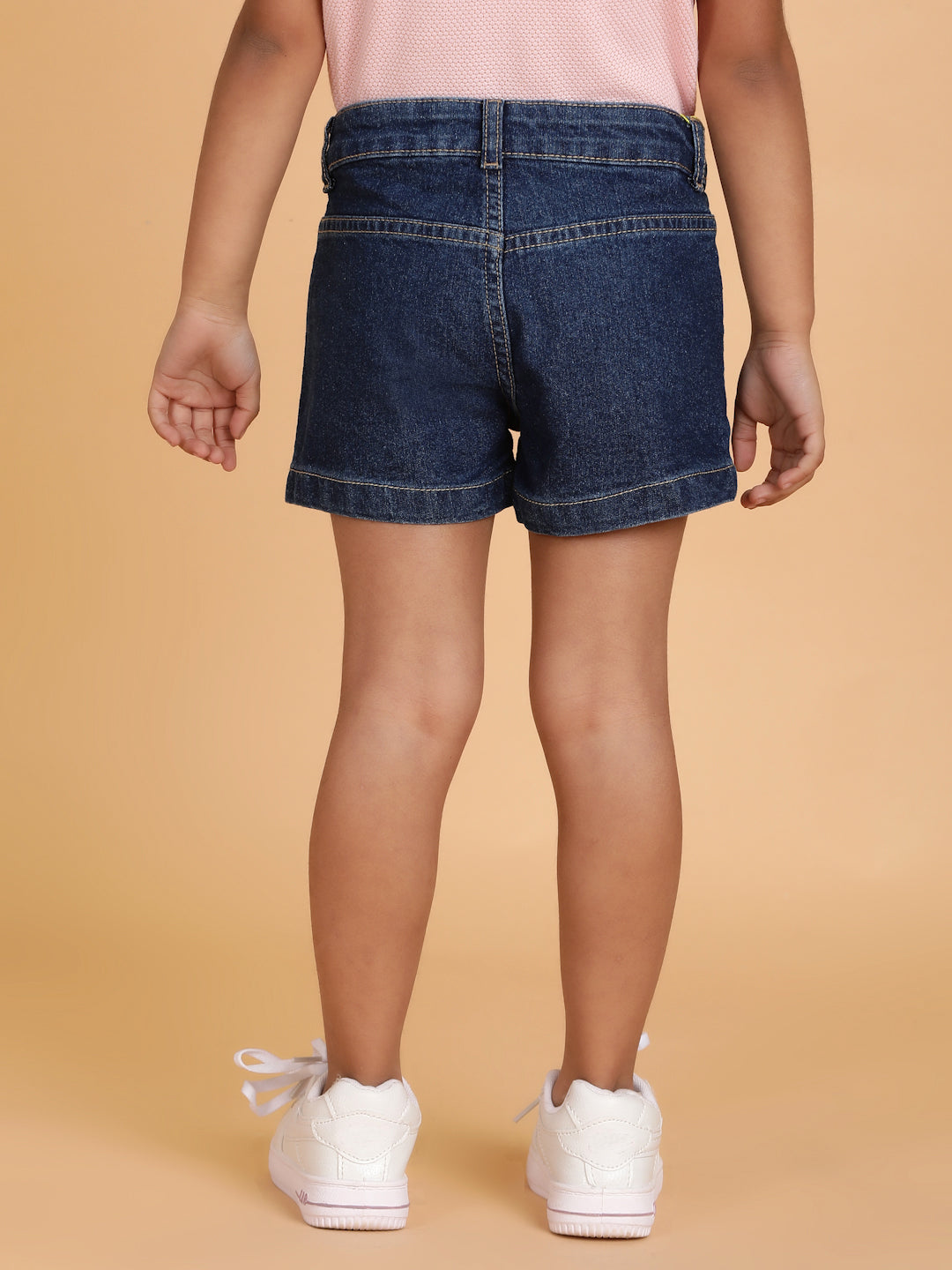 Girls Dark Blue Washed Lycra Regular Fit Above Knee Shorts