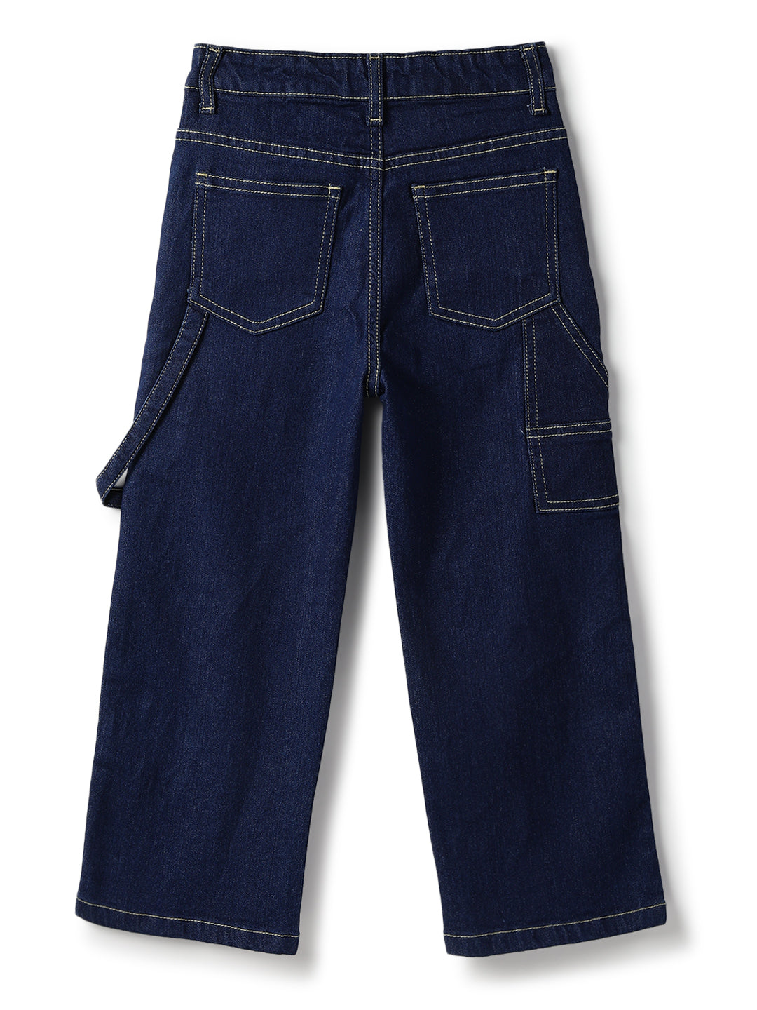 Boys Lycra Denim Washed Blue Carpenter Fit Jeans