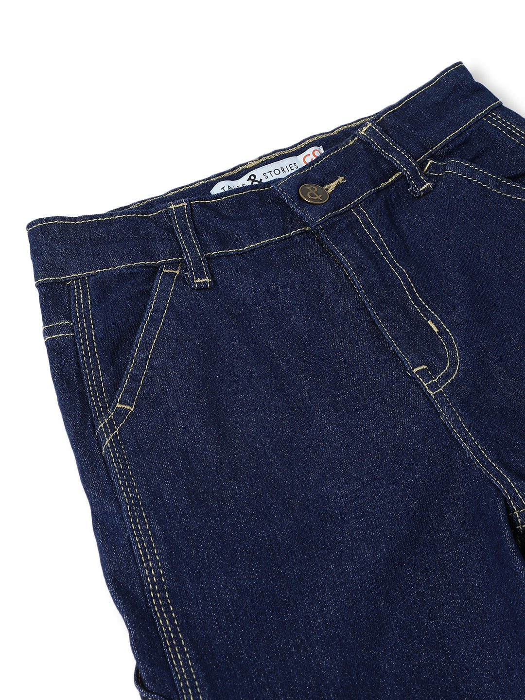Boys Lycra Denim Washed Blue Carpenter Fit Jeans