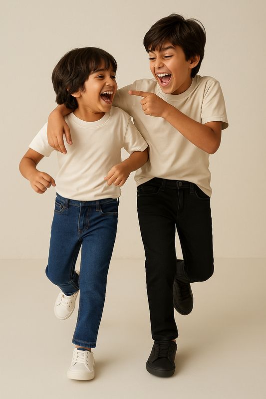 Boys Slim Fit Stretchable Denim Lycra Jeans – Pack of 2 (Blue & Black)