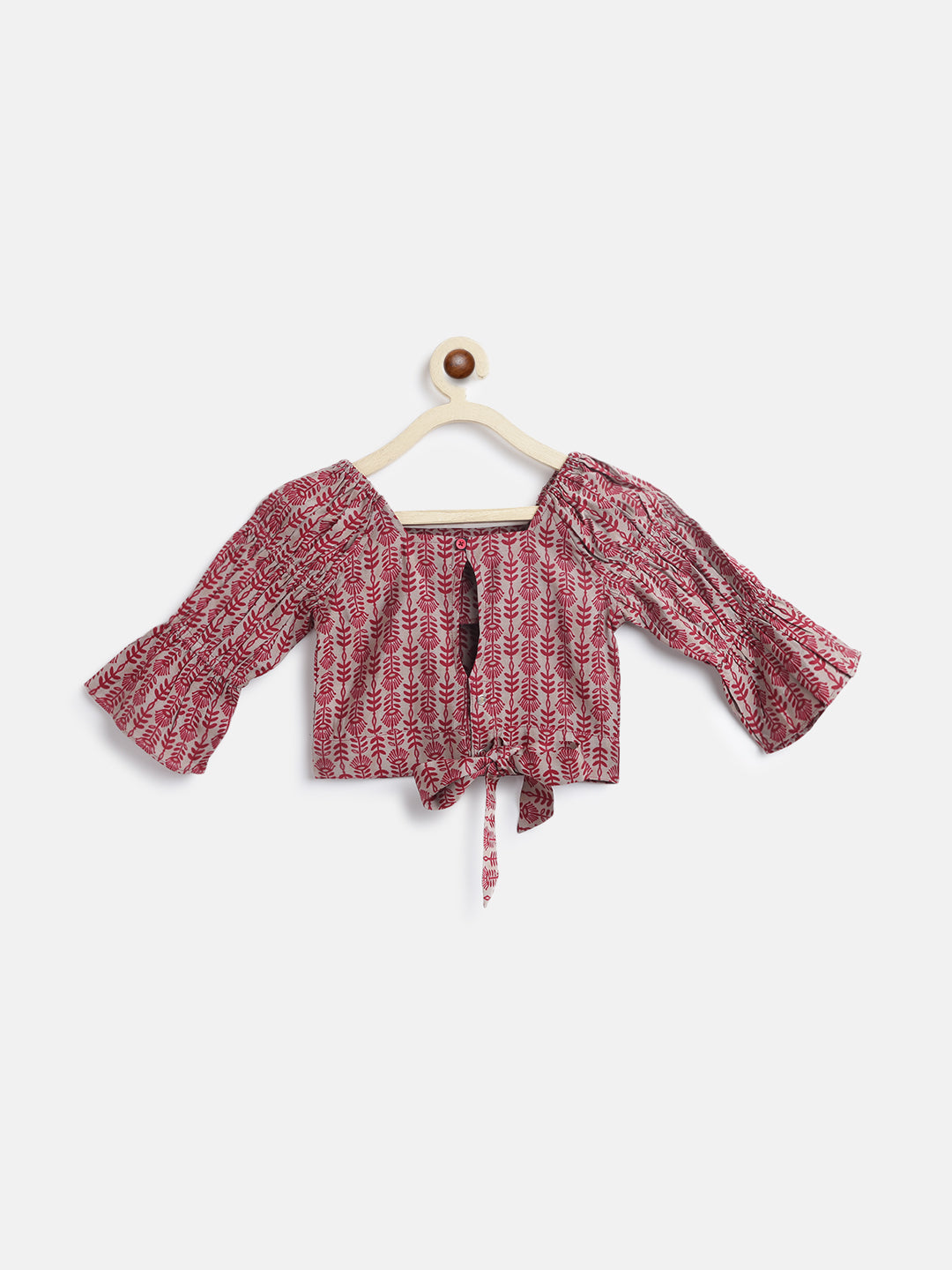 Girls Maroon Viscose Printed Top & Bottom Set