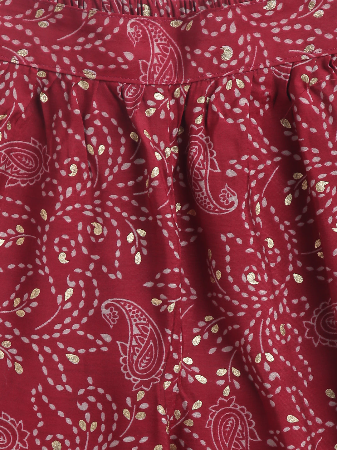 Girls Maroon Viscose Printed Top & Bottom Set