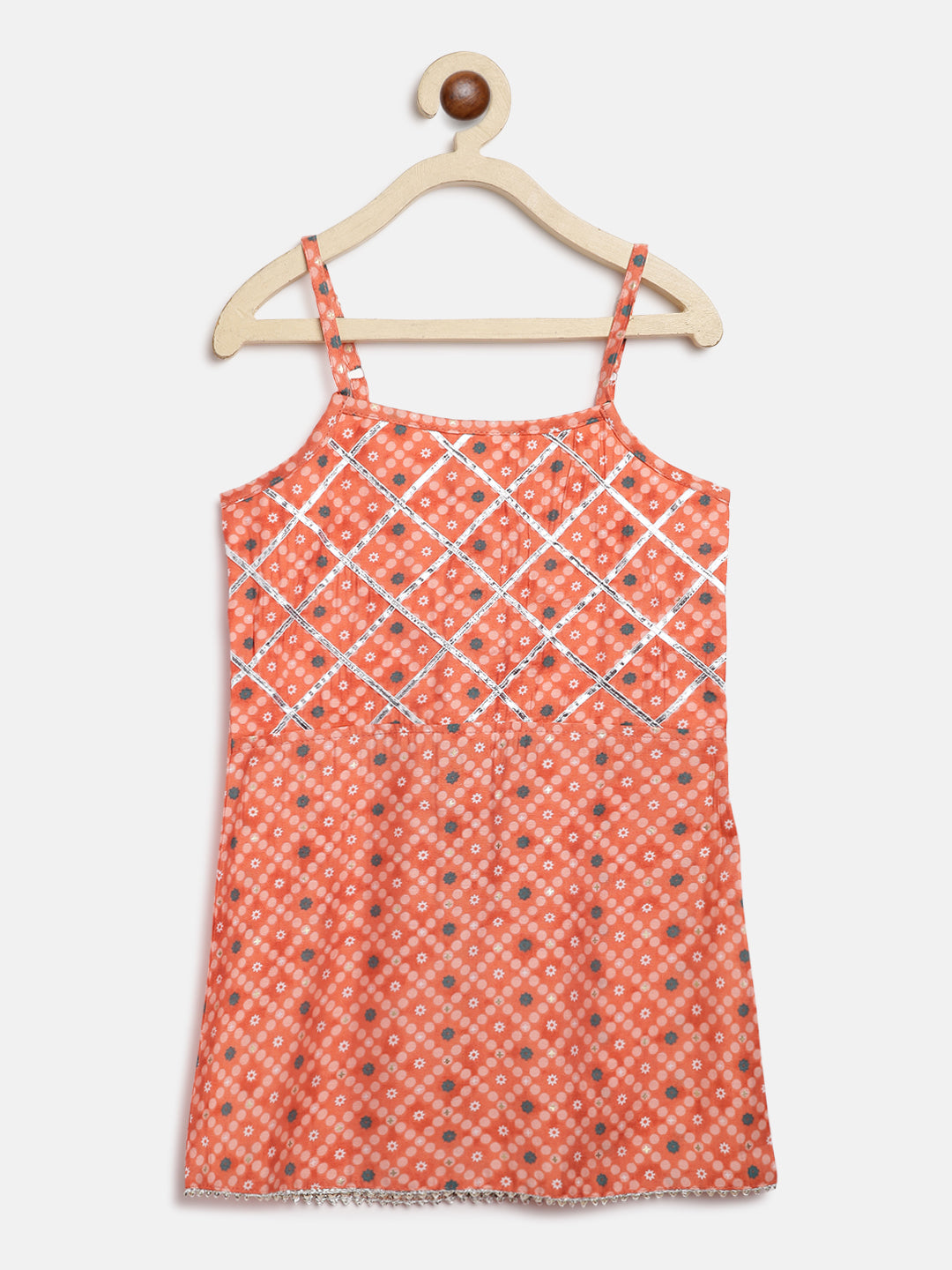 Girls Peach Viscose Regular Fit Printed Cropped Top With Dhoti