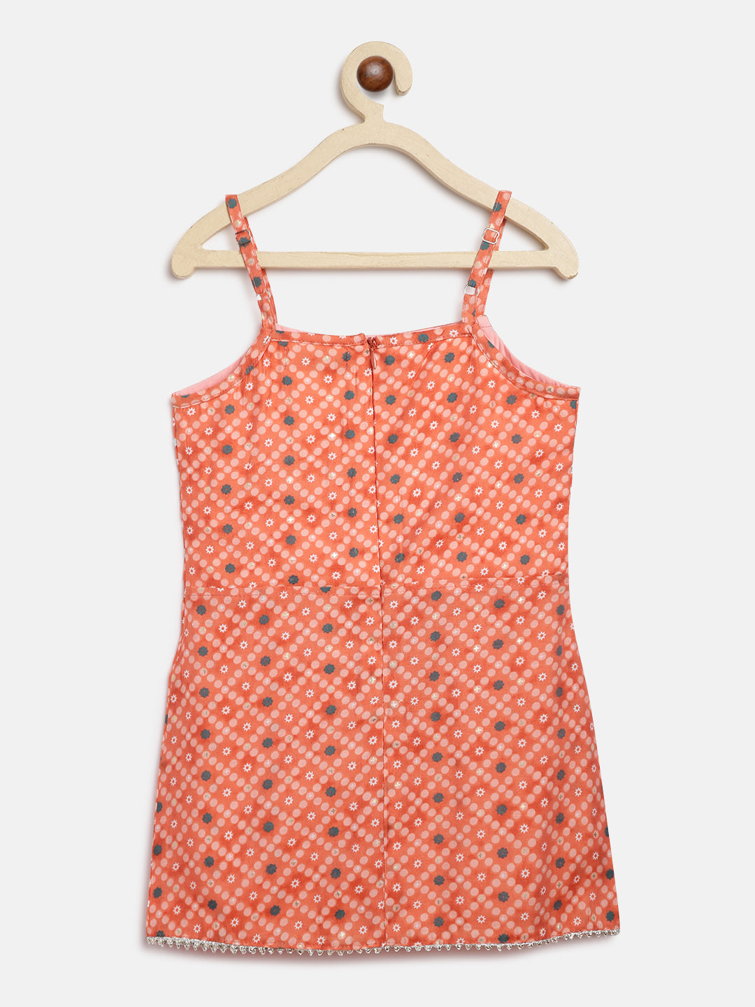 Girls Peach Viscose Regular Fit Printed Cropped Top With Dhoti