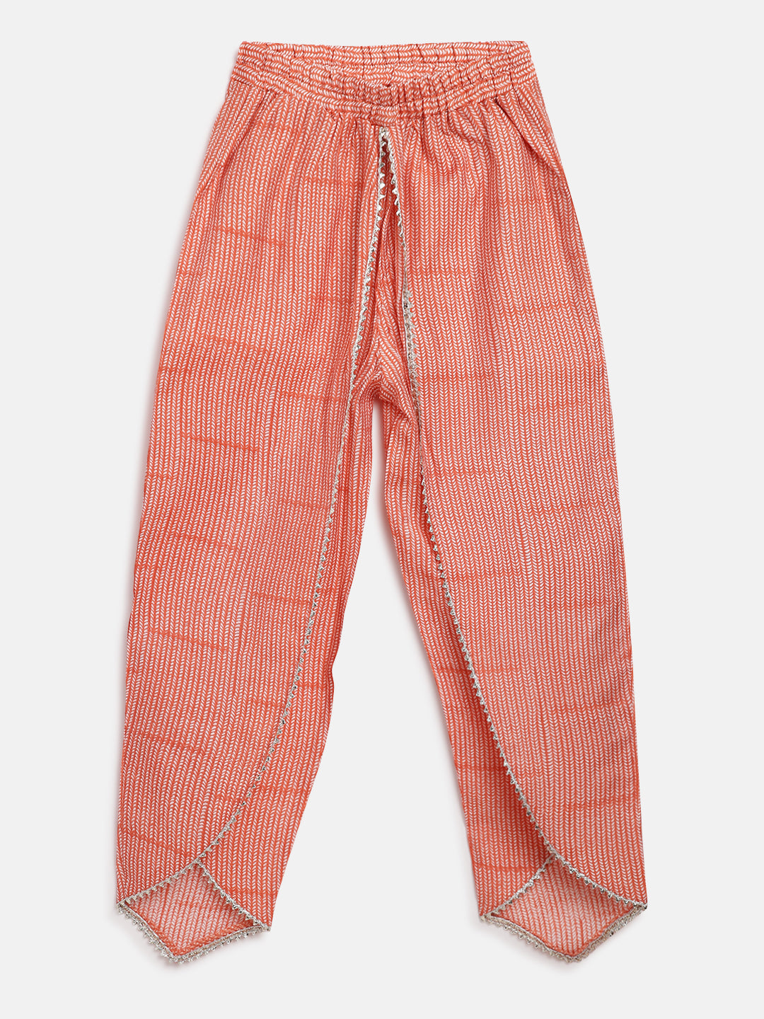 Girls Peach Viscose Regular Fit Printed Cropped Top With Dhoti