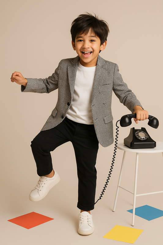 Boys Black Cotton Small Checked Blazer