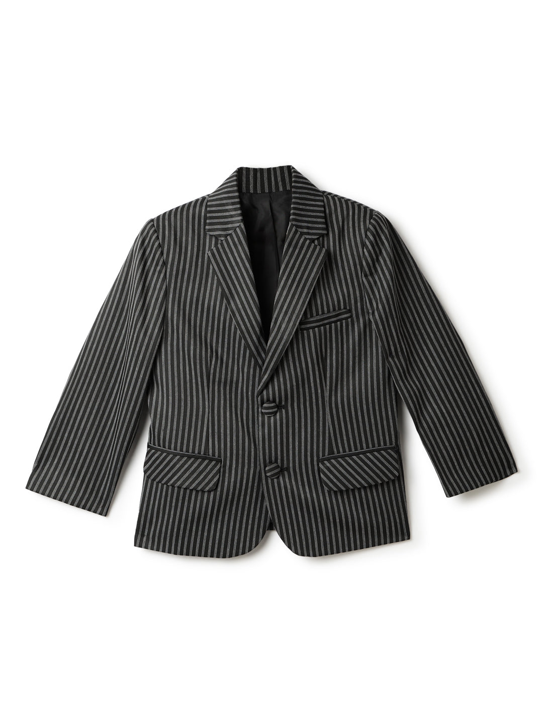 Boys Polyester Viscose White & Black Striped Blazer