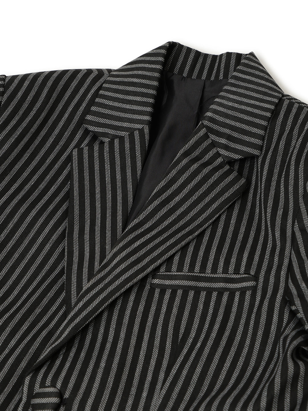 Boys Polyester Viscose White & Black Striped Blazer
