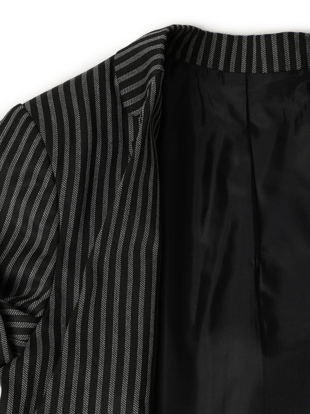 Boys Polyester Viscose White & Black Striped Blazer