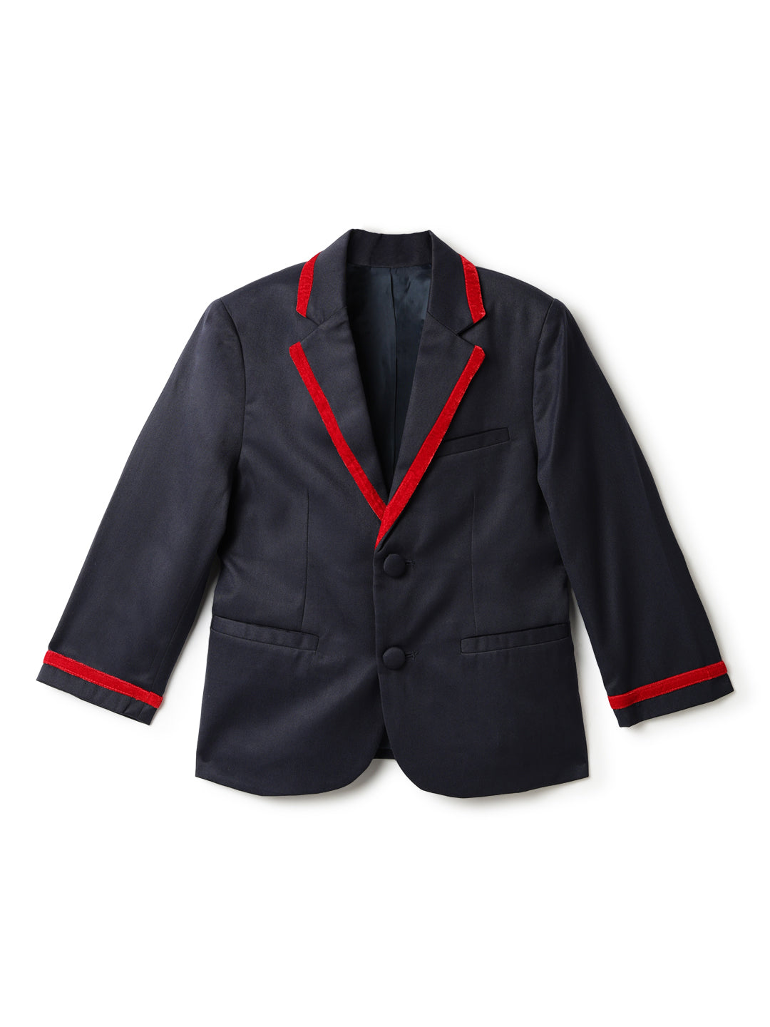 Boys Polyester Viscose Navy Blue Solid Blazer
