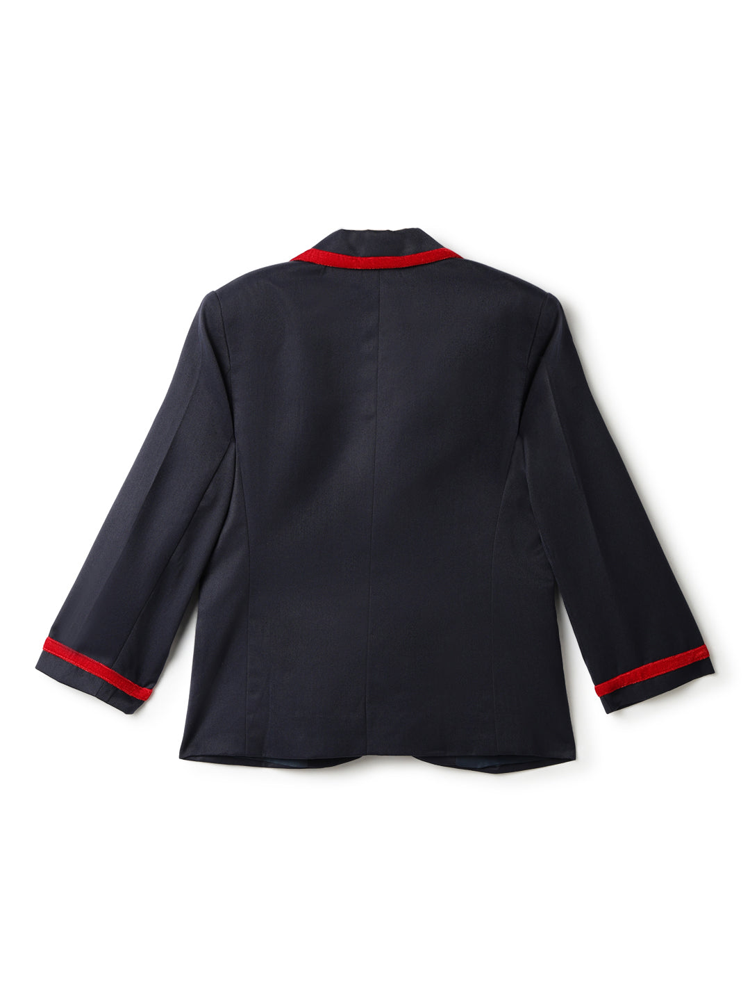 Boys Polyester Viscose Navy Blue Solid Blazer