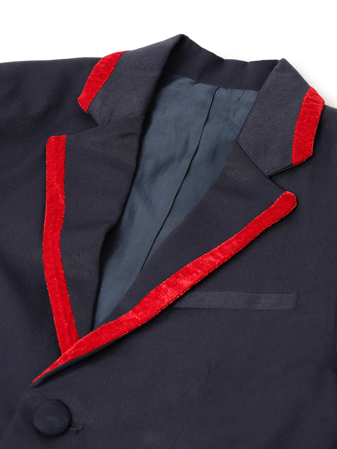 Boys Polyester Viscose Navy Blue Solid Blazer