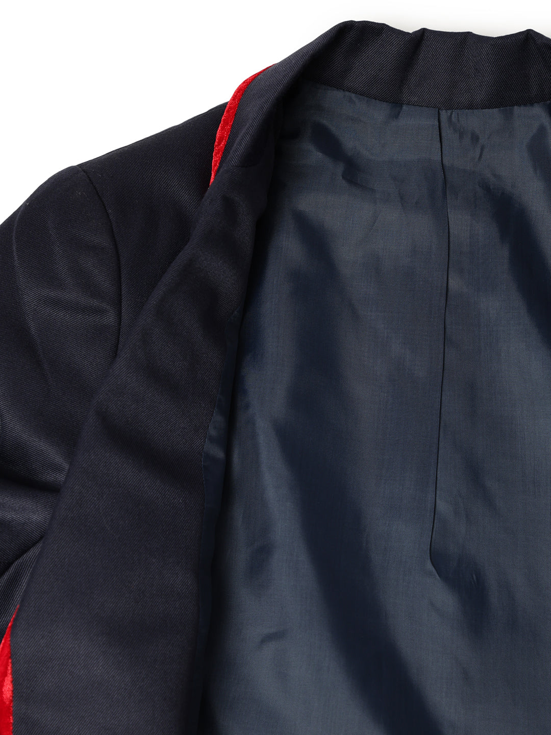 Boys Polyester Viscose Navy Blue Solid Blazer