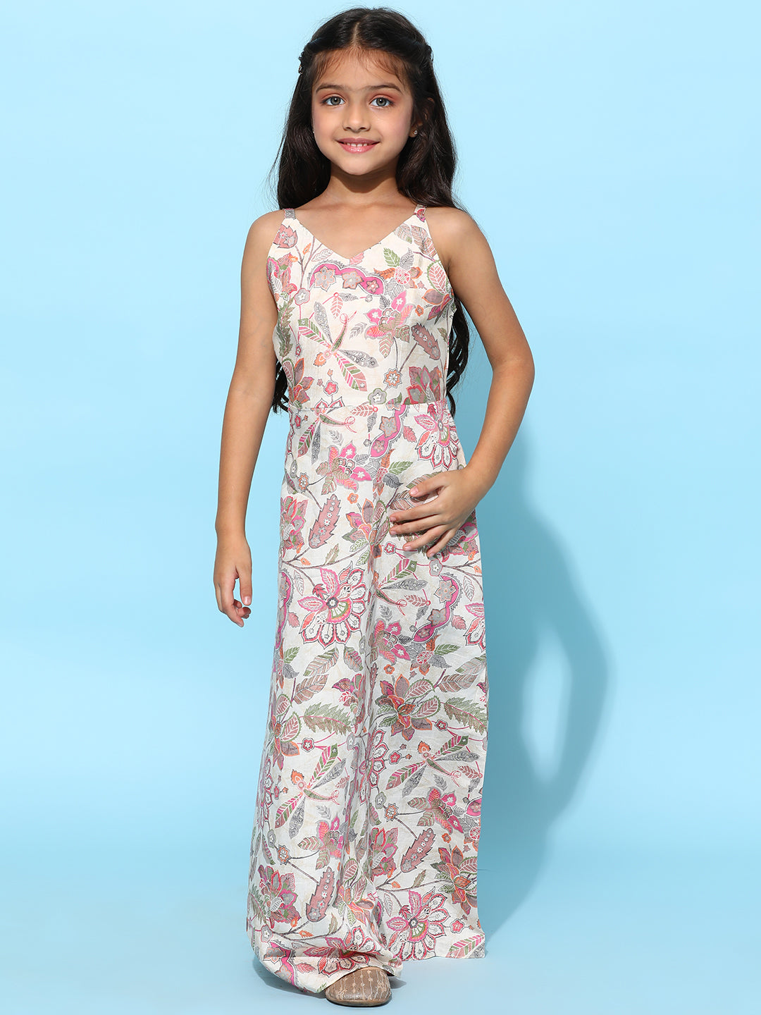 Girls Multicolor Floral Printed Maxi Dress