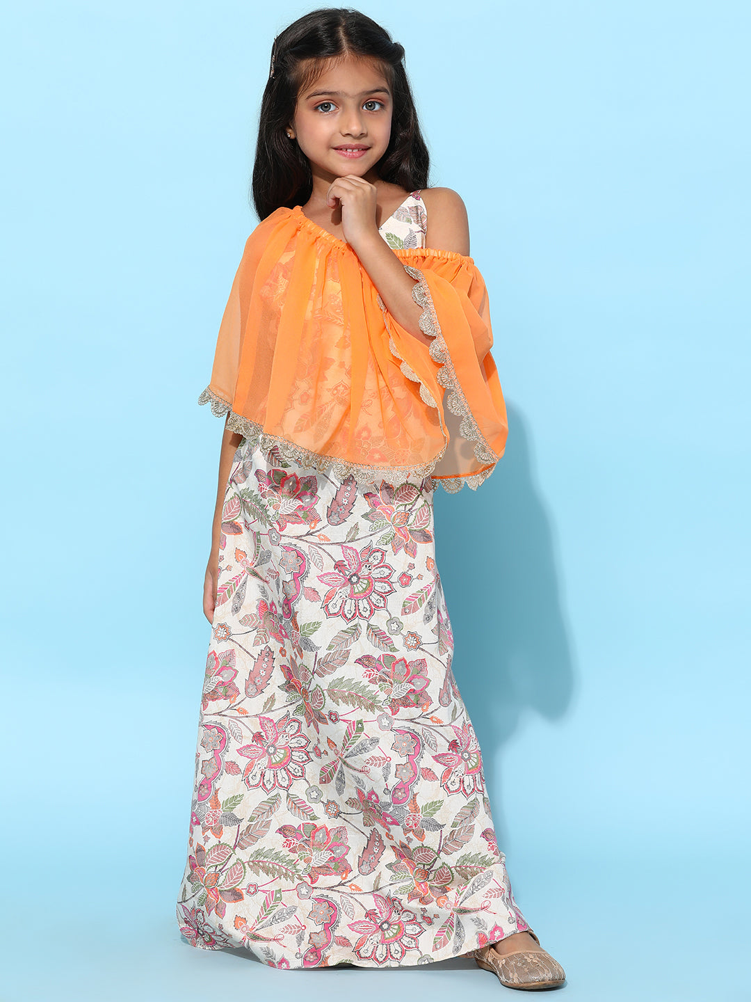 Girls Multicolor Floral Printed Maxi Dress