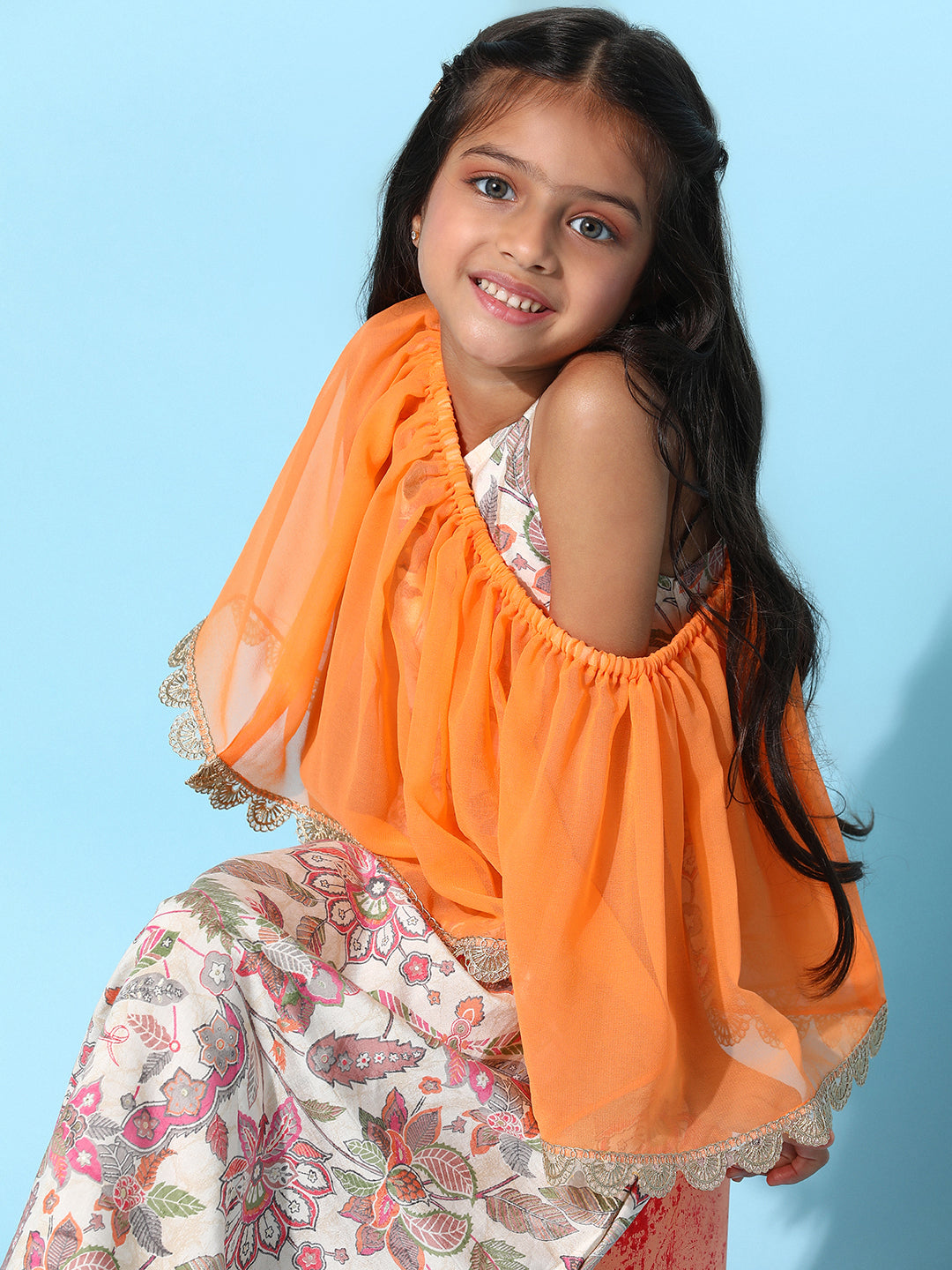Girls Multicolor Floral Printed Maxi Dress
