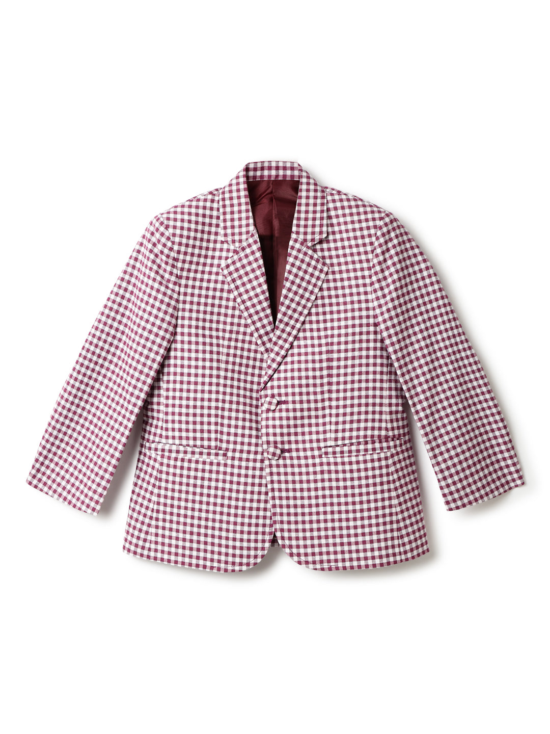 Boys Maroon Cotton Small Checked Blazer