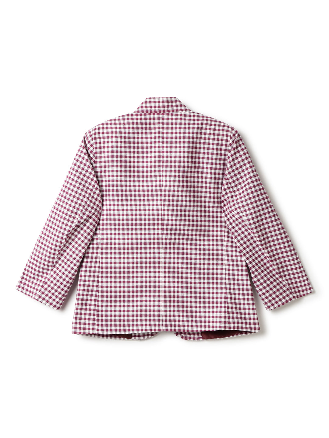 Boys Maroon Cotton Small Checked Blazer