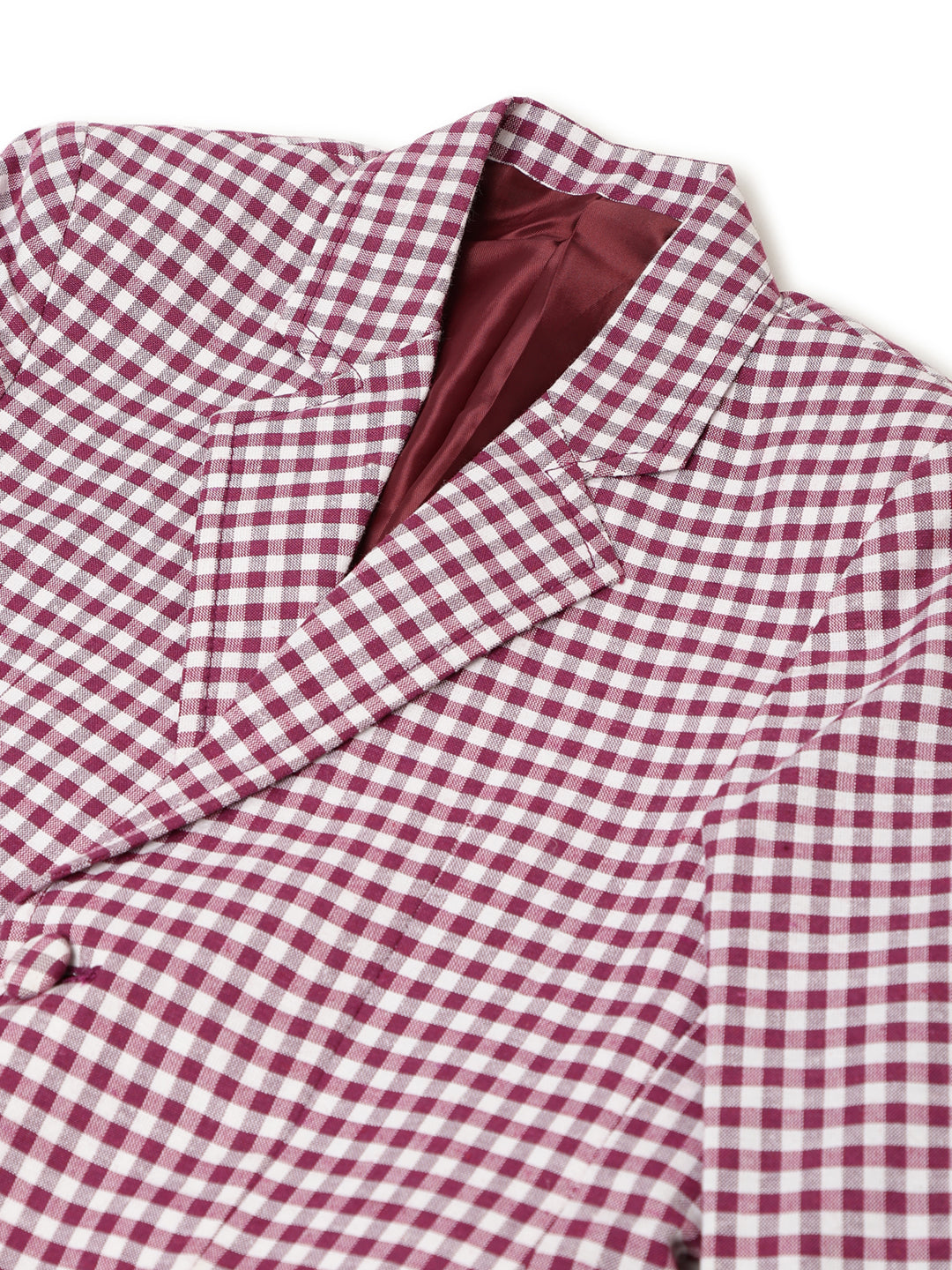 Boys Maroon Cotton Small Checked Blazer