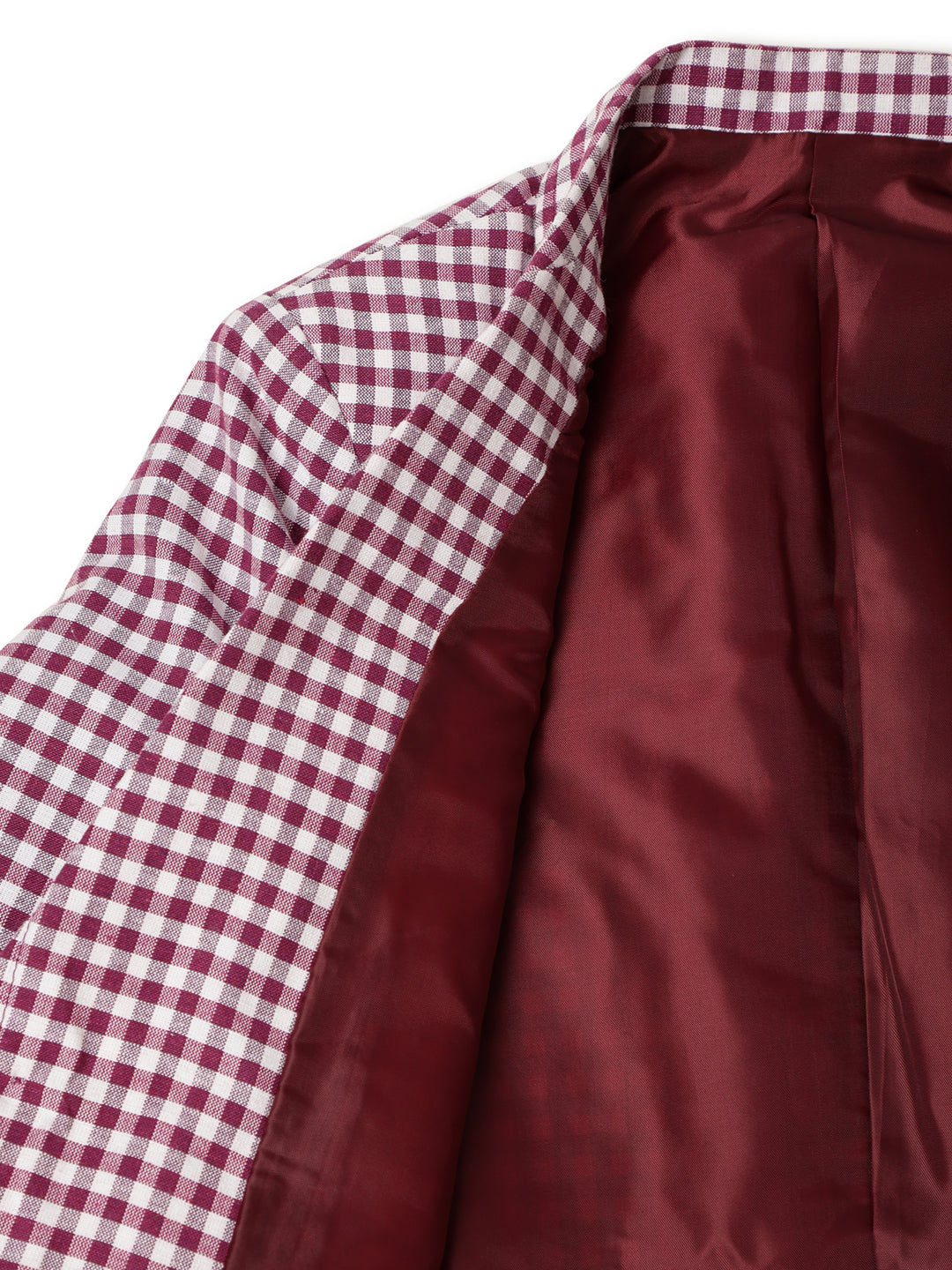 Boys Maroon Cotton Small Checked Blazer