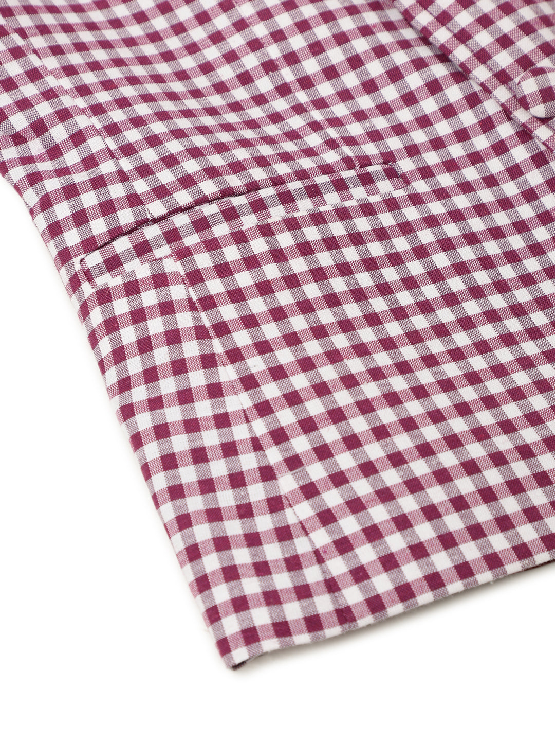 Boys Maroon Cotton Small Checked Blazer