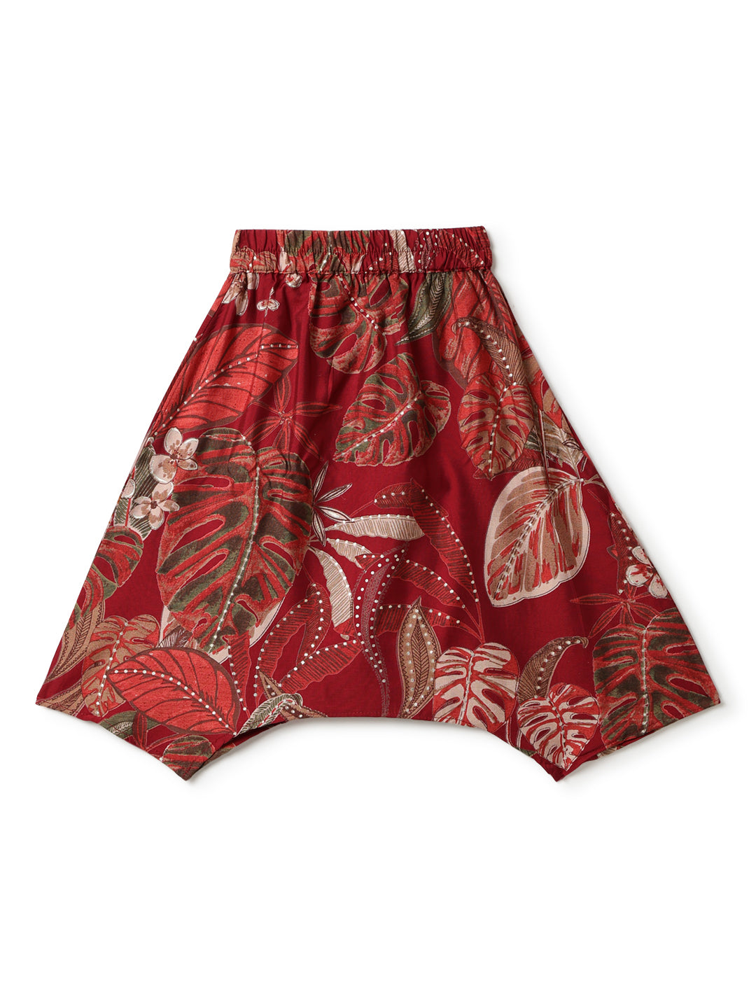 Girls Maroon Cotton Floral Top & Skirt Set