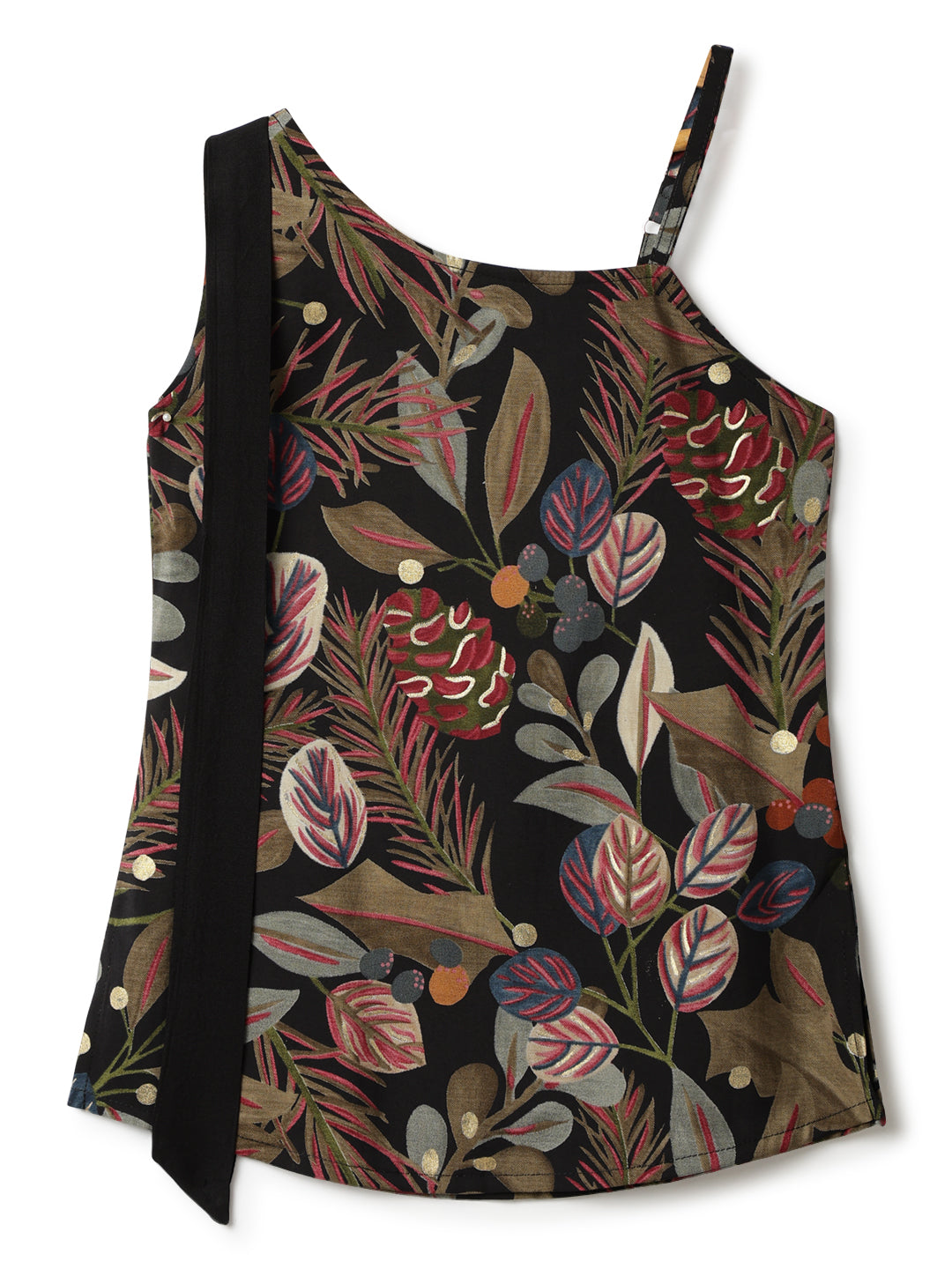 Girls Viscose Black Floral Printed Top & Sharara Set