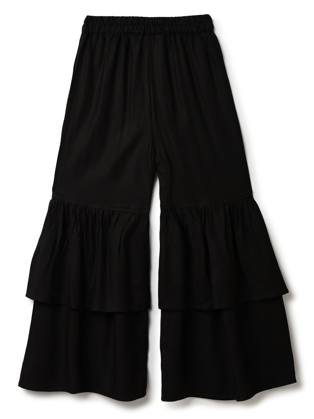 Girls Viscose Black Floral Printed Top & Sharara Set