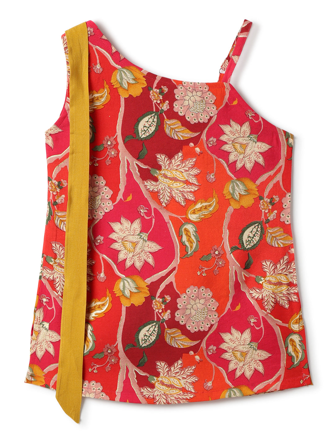 Girls Pink Top & Yellow Sharara Floral Printed Ethnic Set