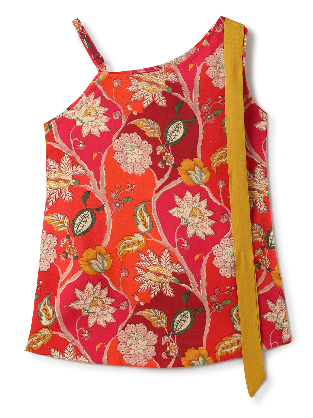 Girls Pink Top & Yellow Sharara Floral Printed Ethnic Set