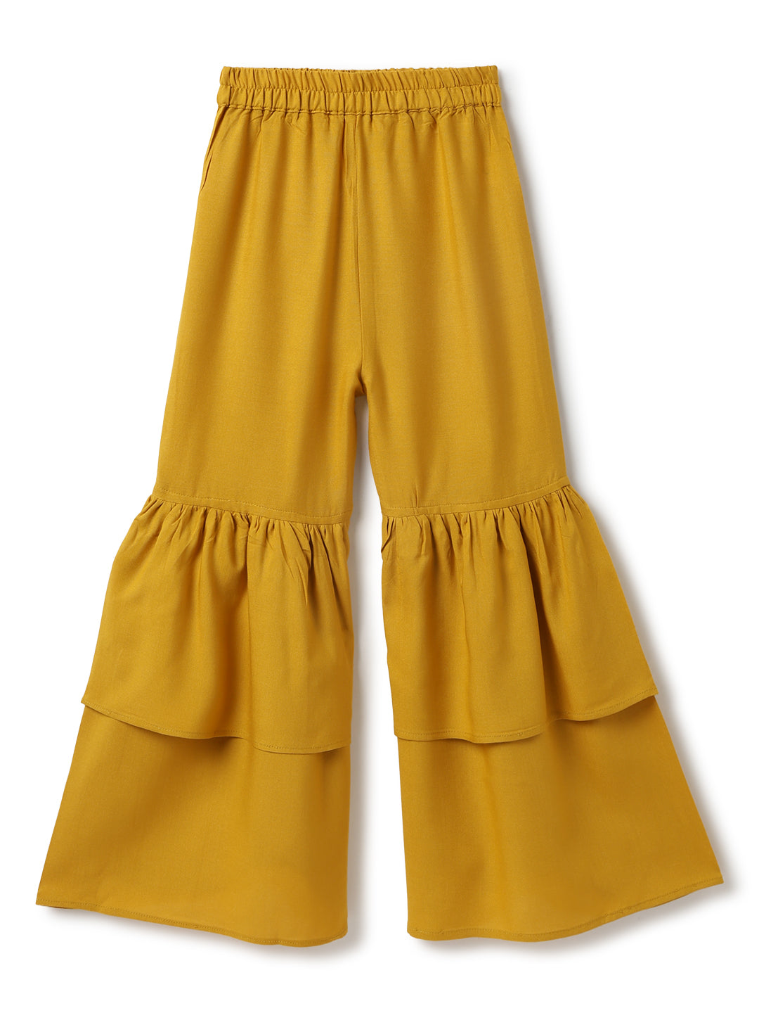 Girls Pink Top & Yellow Sharara Floral Printed Ethnic Set