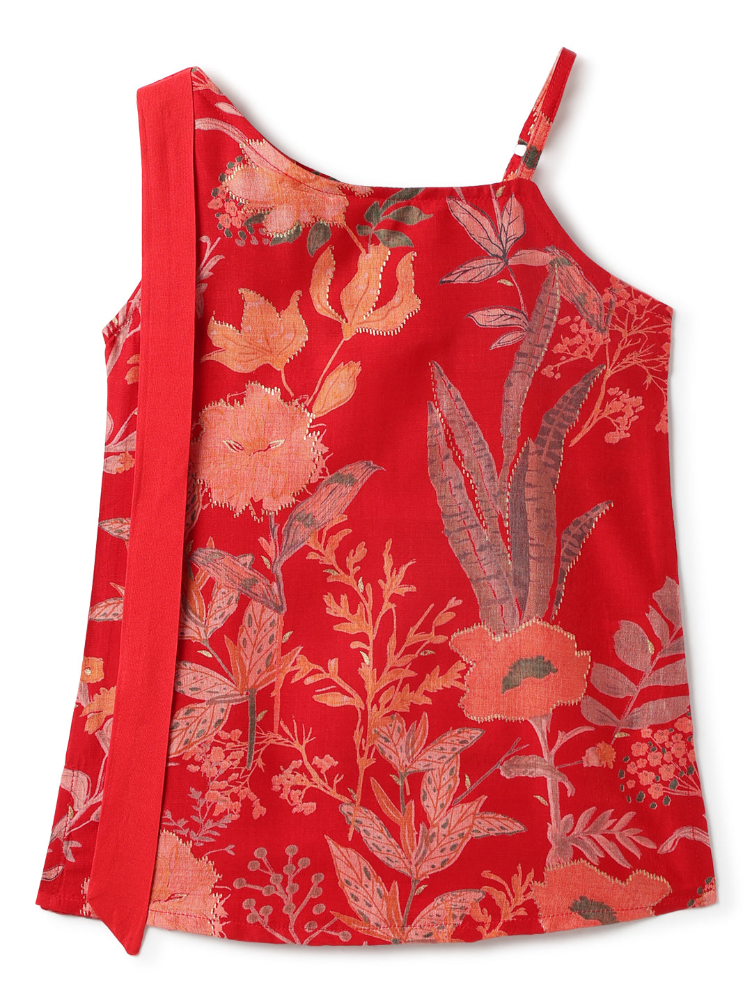 Girls Red Top & Sharara Floral Printed Ethnic Set