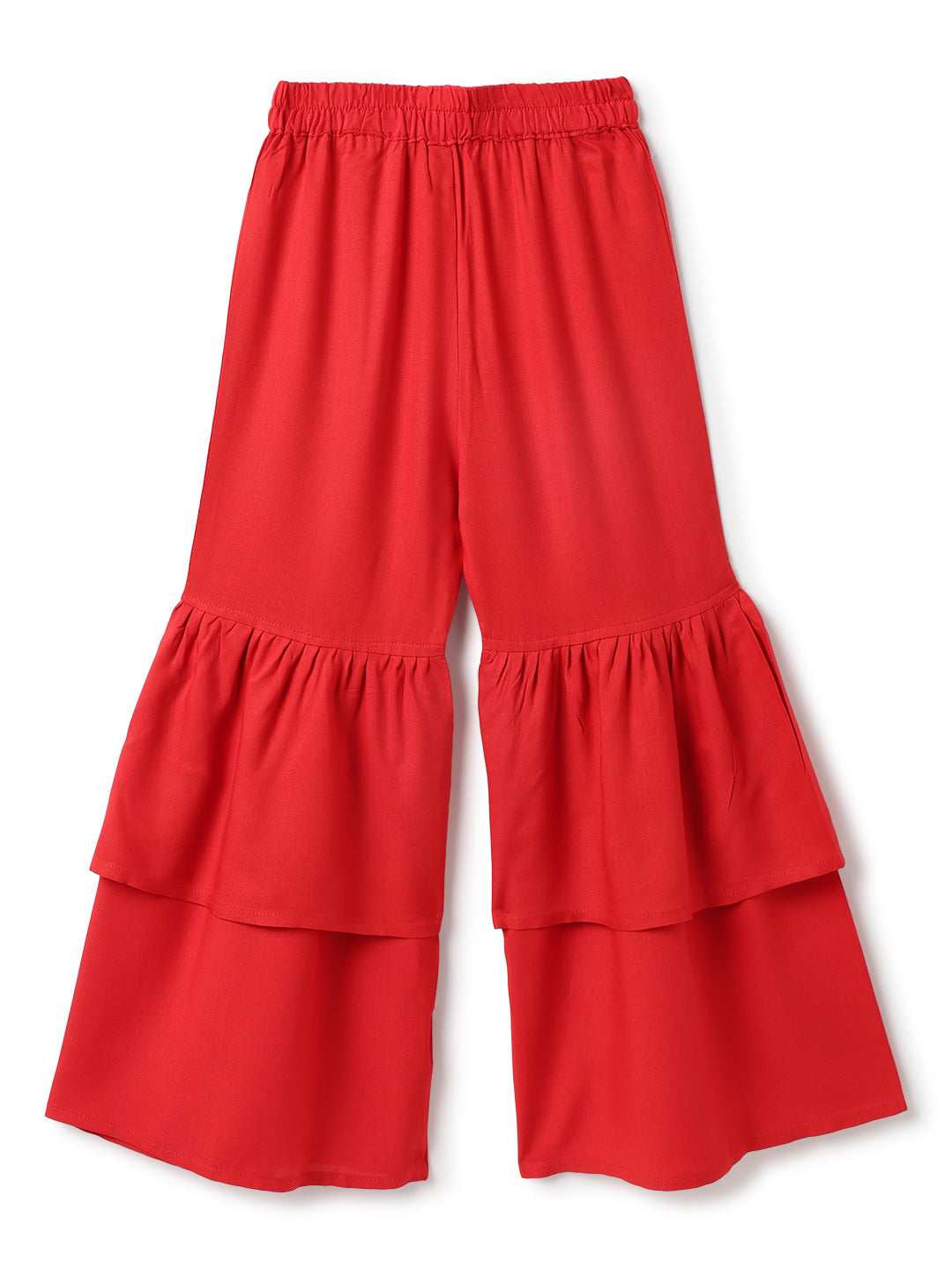 Girls Red Top & Sharara Floral Printed Ethnic Set