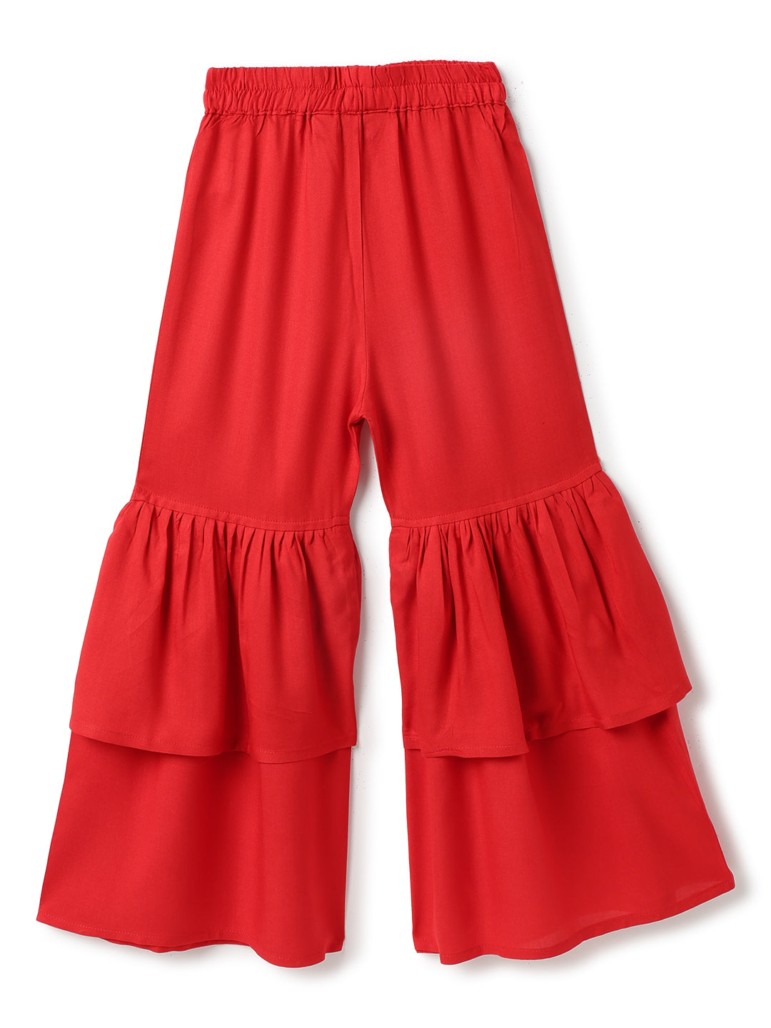 Girls Red Top & Sharara Floral Printed Ethnic Set