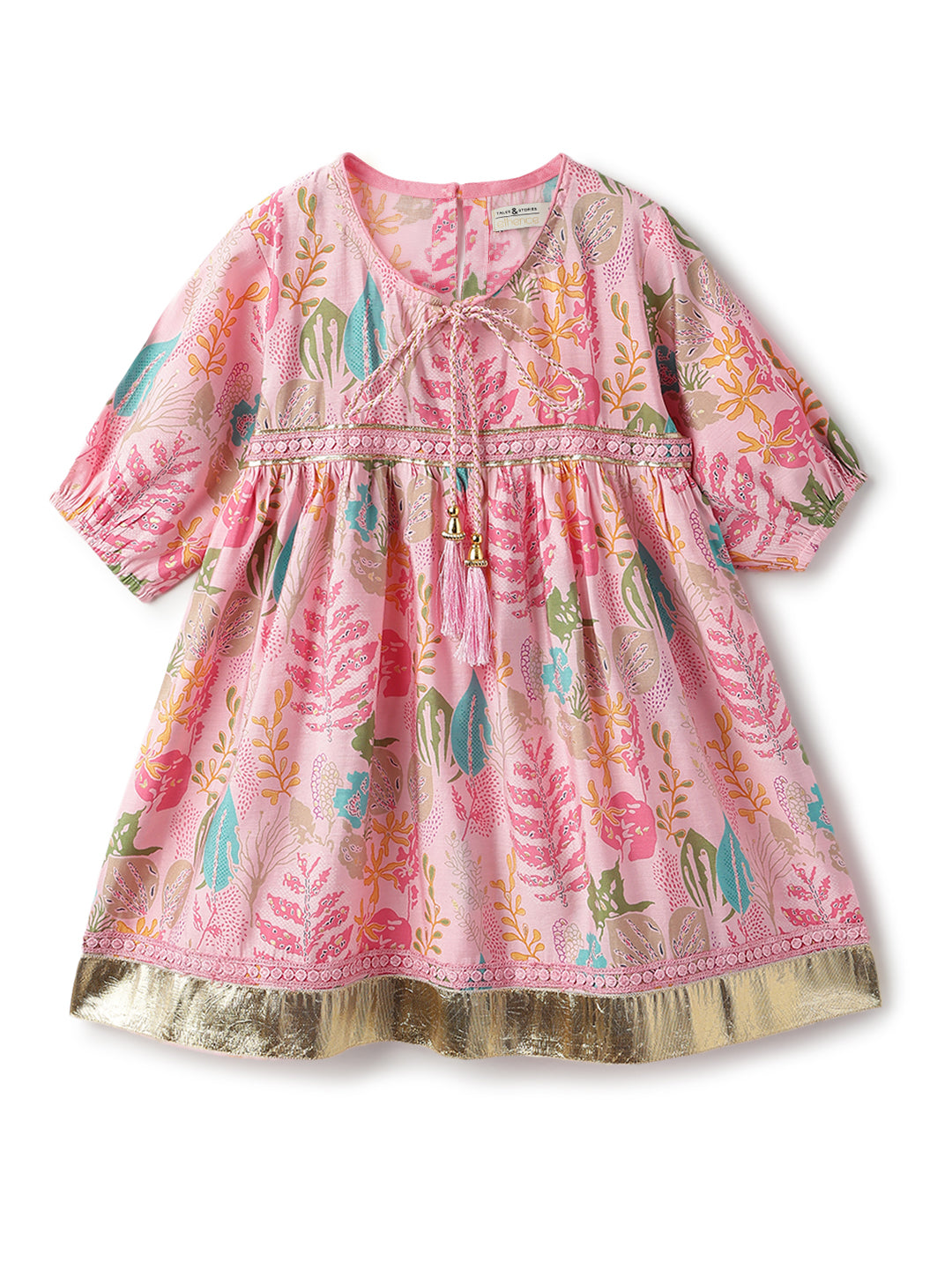 Girls Pink Printed Viscose Polyester Ethnic Top & Dhoti Pant Ethnic Set