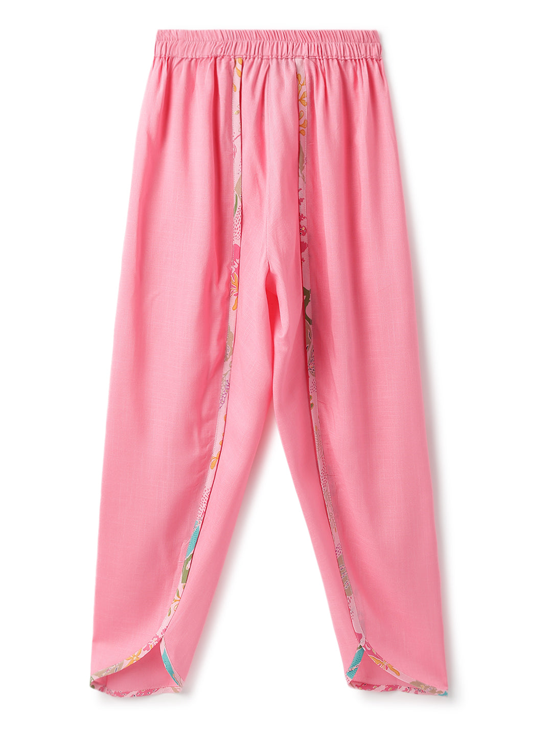 Girls Pink Printed Viscose Polyester Ethnic Top & Dhoti Pant Ethnic Set