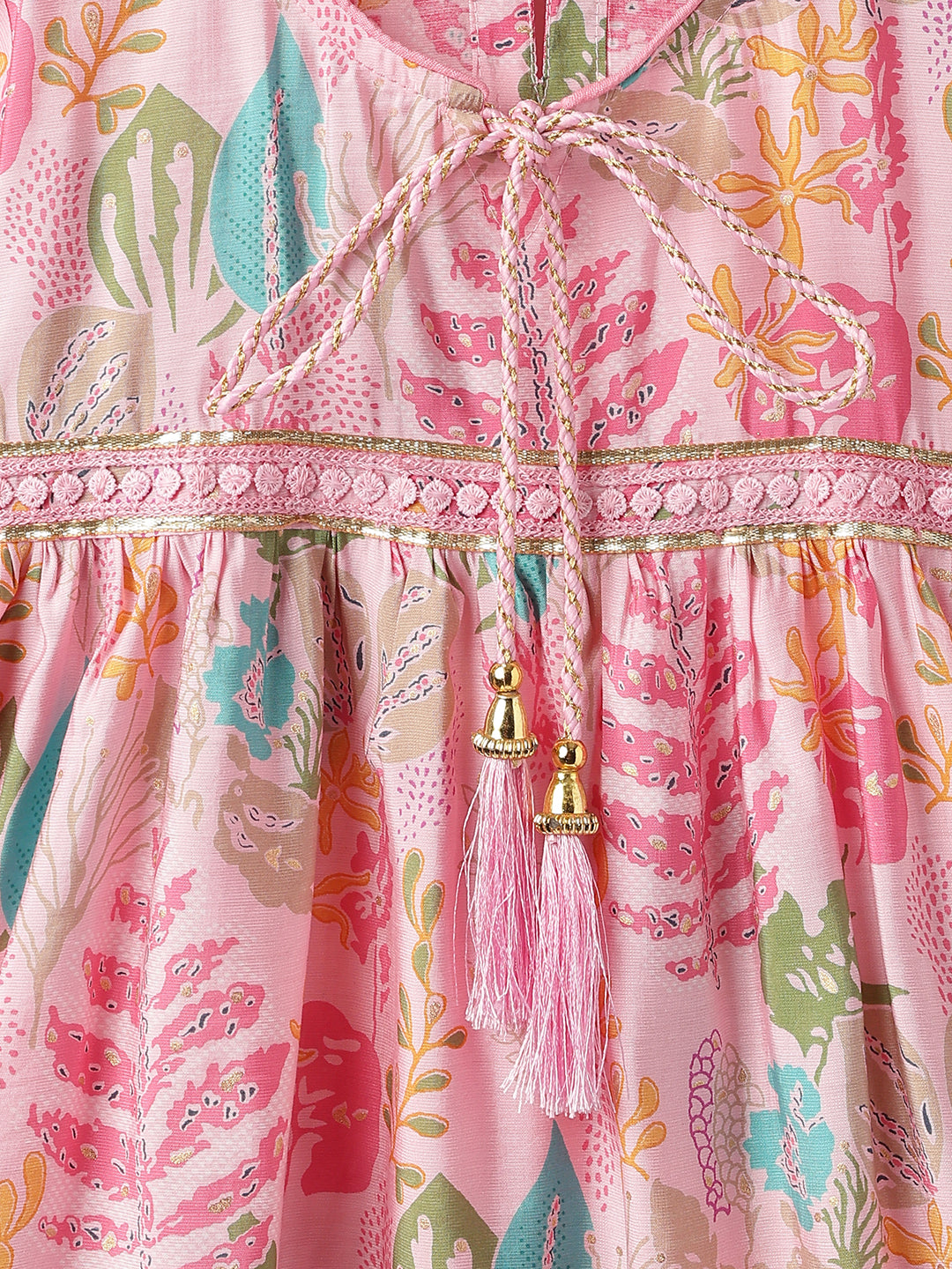 Girls Pink Printed Viscose Polyester Ethnic Top & Dhoti Pant Ethnic Set