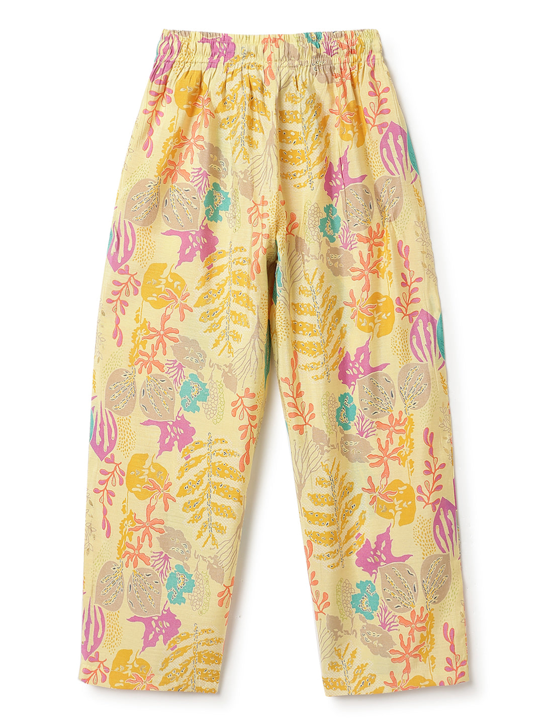 Girls Yellow Printed Ethnic Top & Pants Set