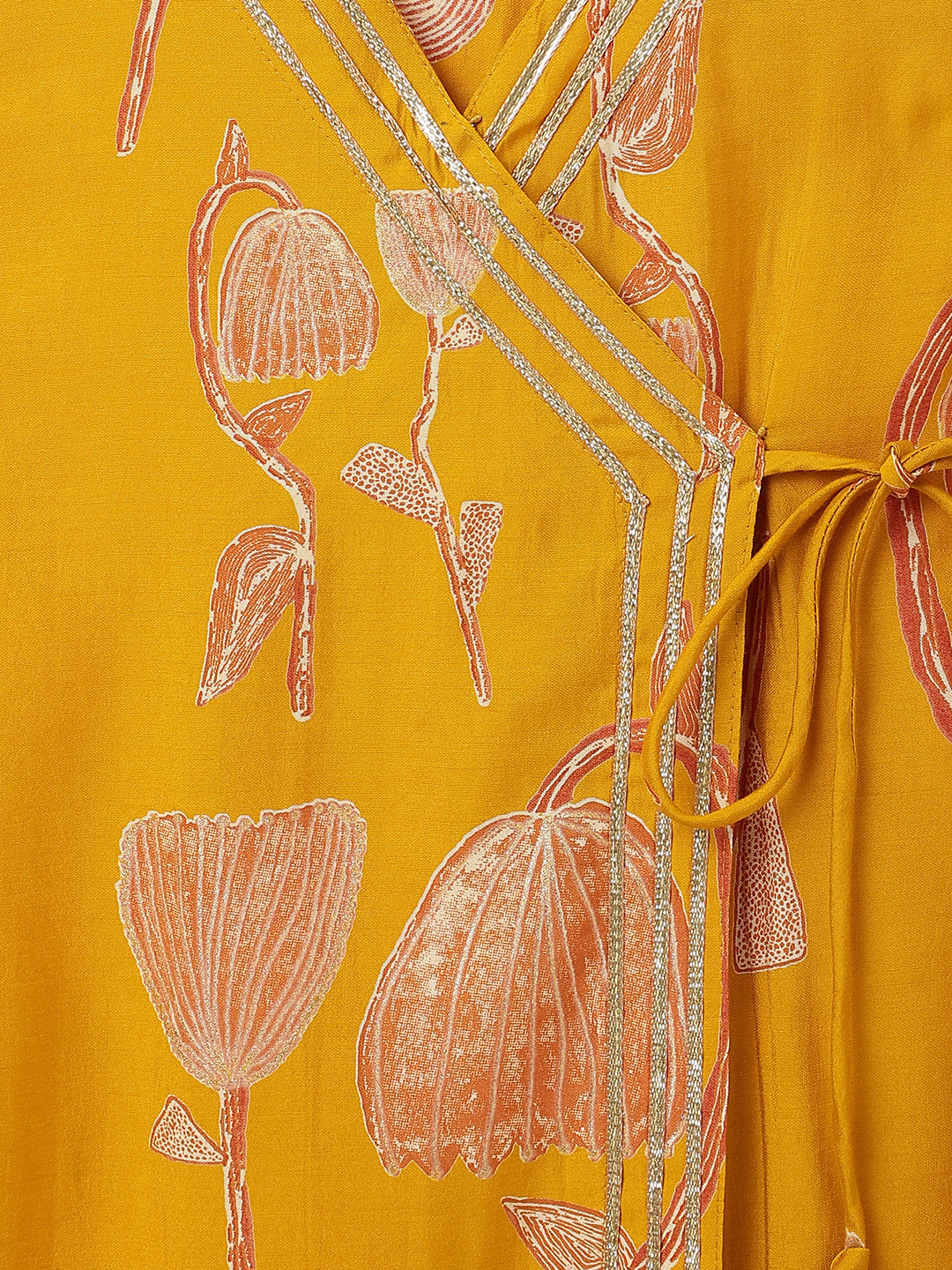 Girls Yellow Printed Ethnic Kurta with Pants Set